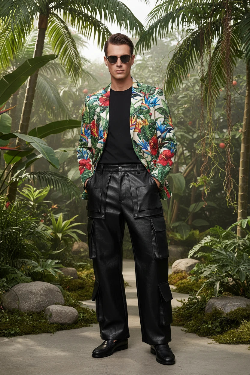 Long Baggy Black Leather Wide Cargo Pants Spring Cool Designer Clothes Streetwear Jiggy