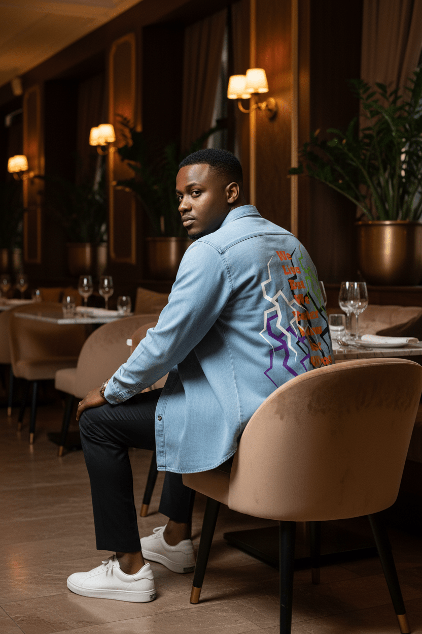 Men’s Organic Denim Shirt by Stanley/Stella LUST TALIB collection “We Live” - LustTalib
