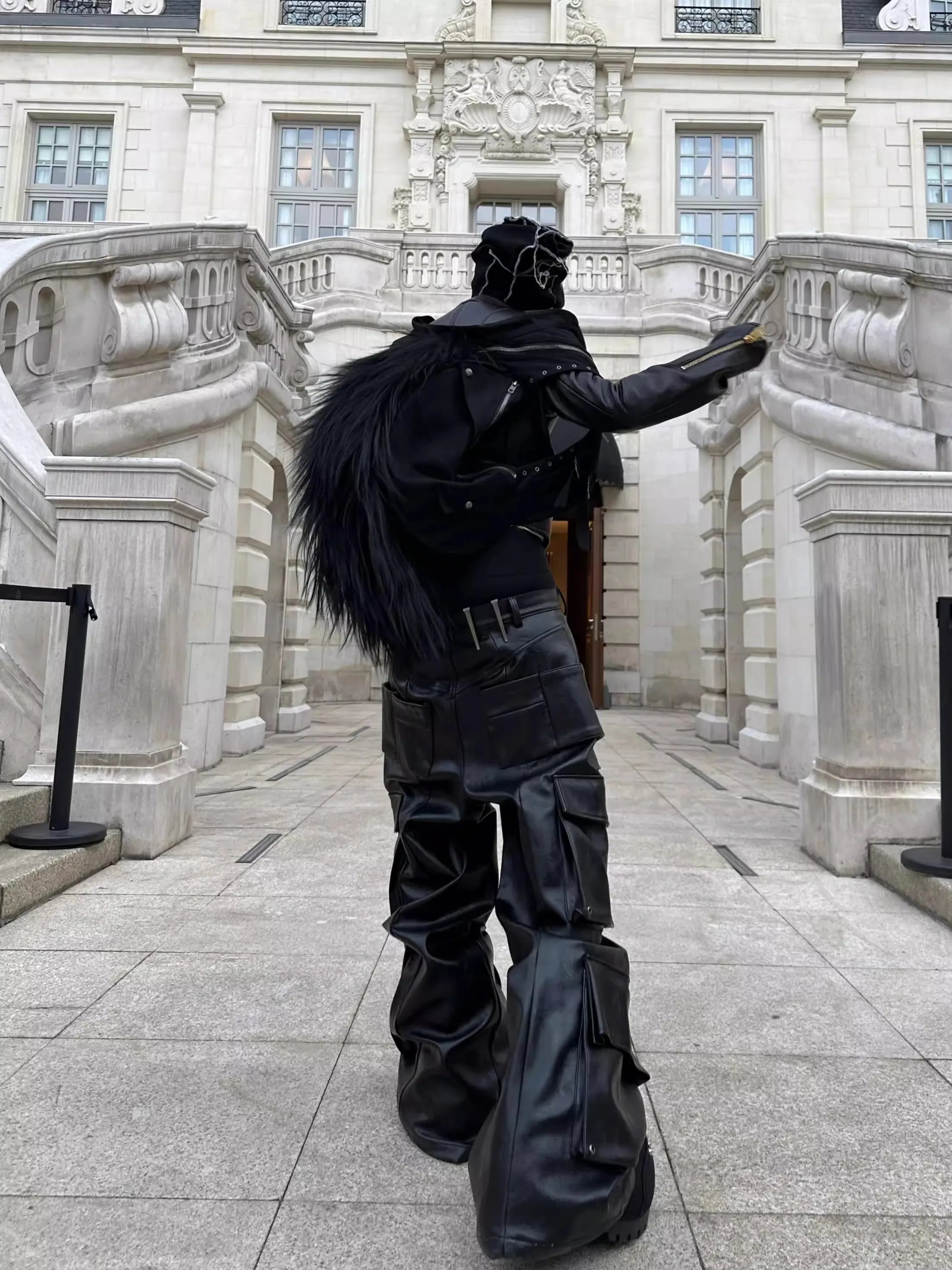 Long Baggy Black Leather Wide Cargo Pants Spring Cool Designer Clothes Streetwear Jiggy