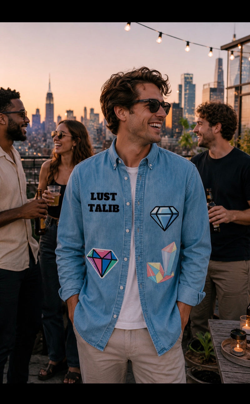Men’s Organic Denim Shirt by Stanley/Stella LUST TALIB collection “We Live” - LustTalib