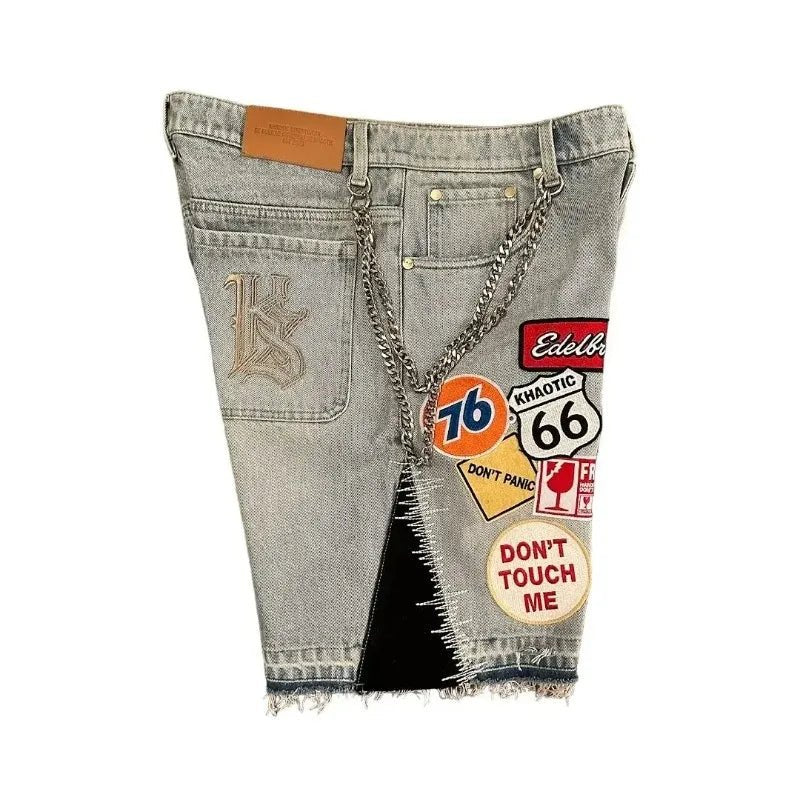 American Retro Denim Shorts Jiggy Jeans Hip Hop Cartoon Baggy - LustTalib
