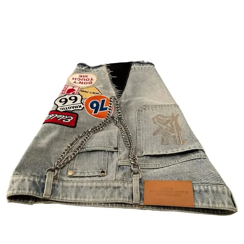 American Retro Denim Shorts Jiggy Jeans Hip Hop Cartoon Baggy