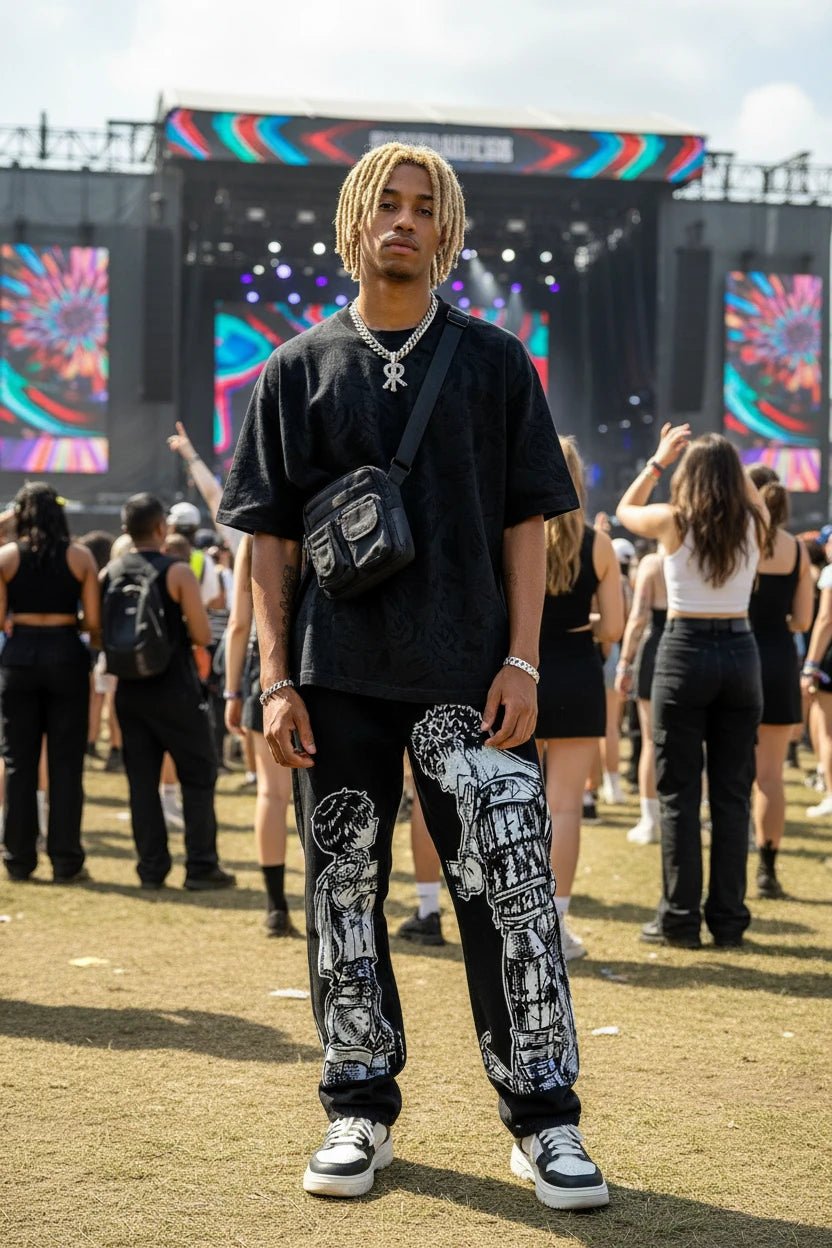 New Game Anime Graphic baggy Unisex Jiggy pants Streetwear Oversized blue jeans vintage - LustTalib