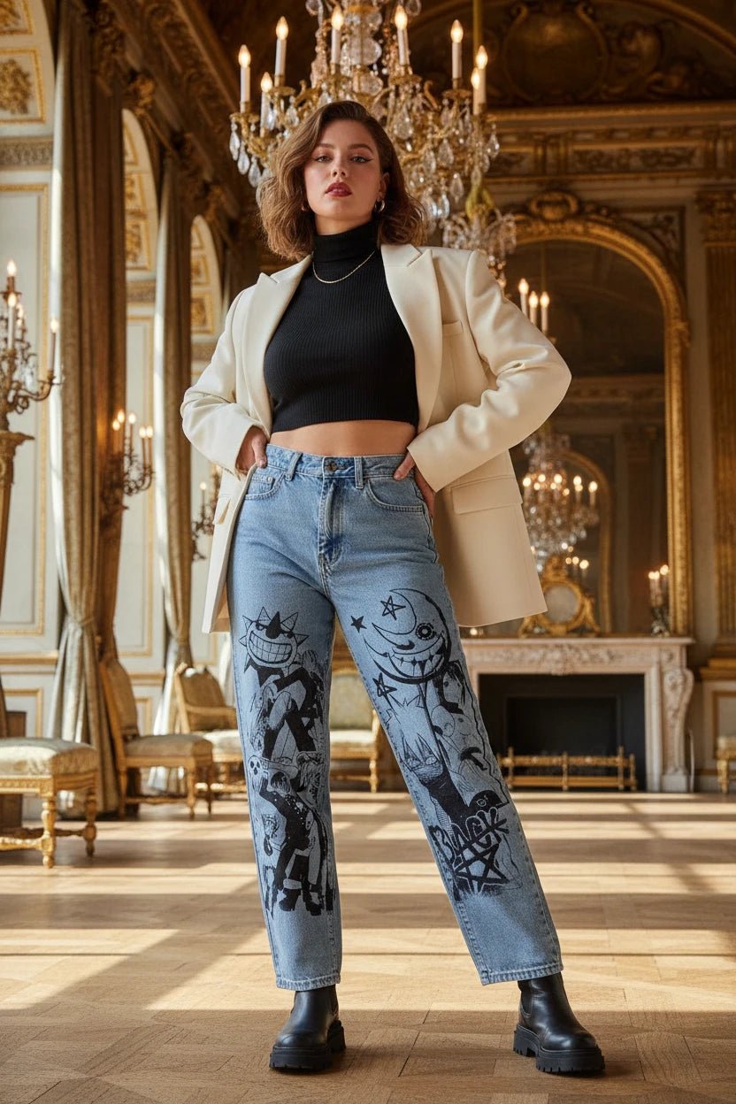 New Game Anime Graphic baggy Unisex Jiggy pants Streetwear Oversized blue jeans vintage - LustTalib