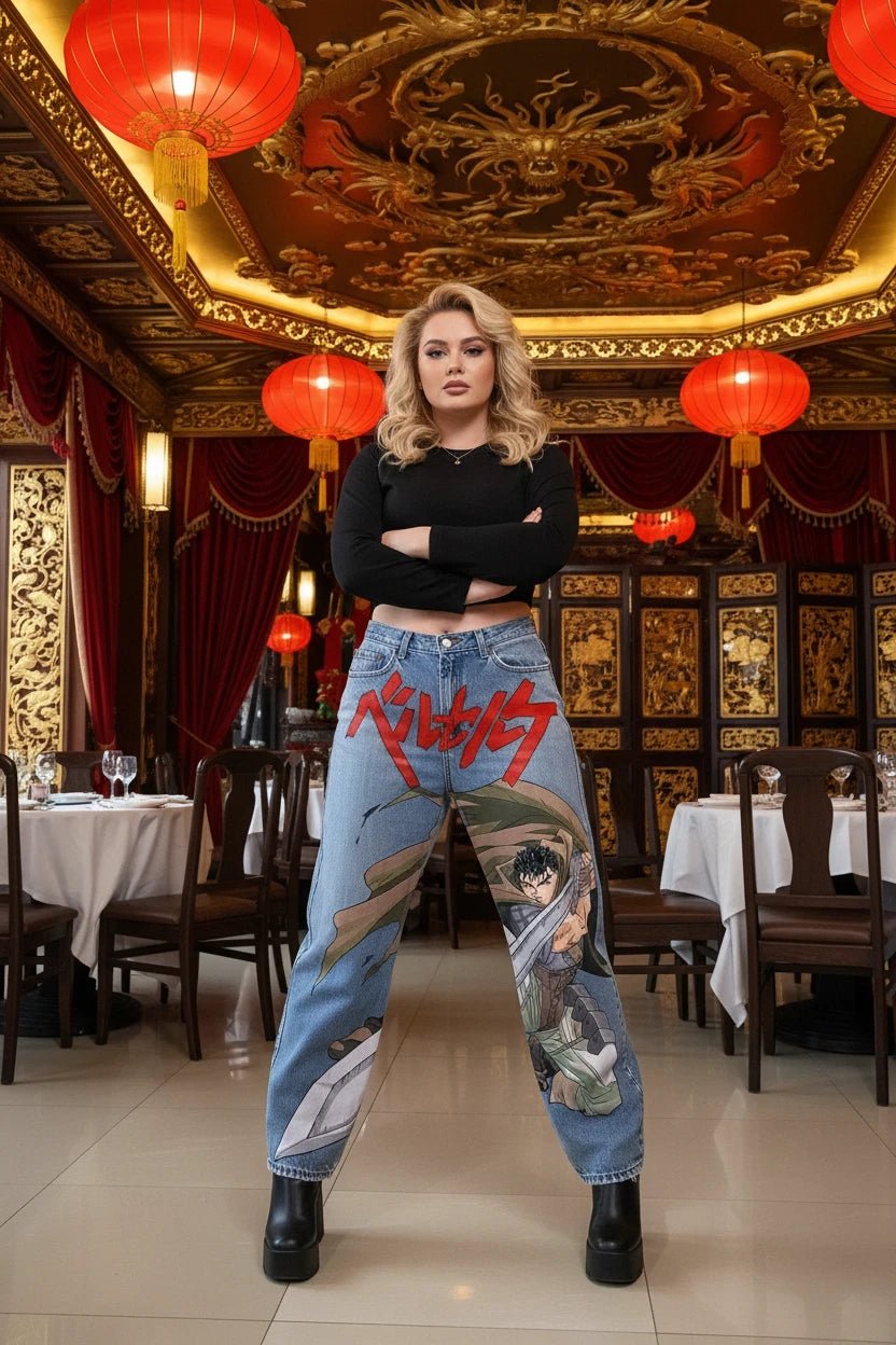 New Game Anime Graphic baggy Unisex Jiggy pants Streetwear Oversized blue jeans vintage - LustTalib
