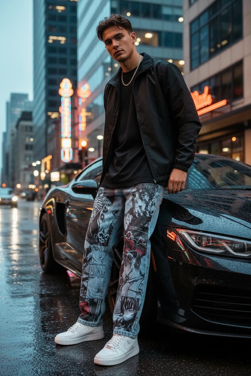 New Game Anime Graphic baggy Unisex Jiggy pants Streetwear Oversized blue jeans vintage - LustTalib