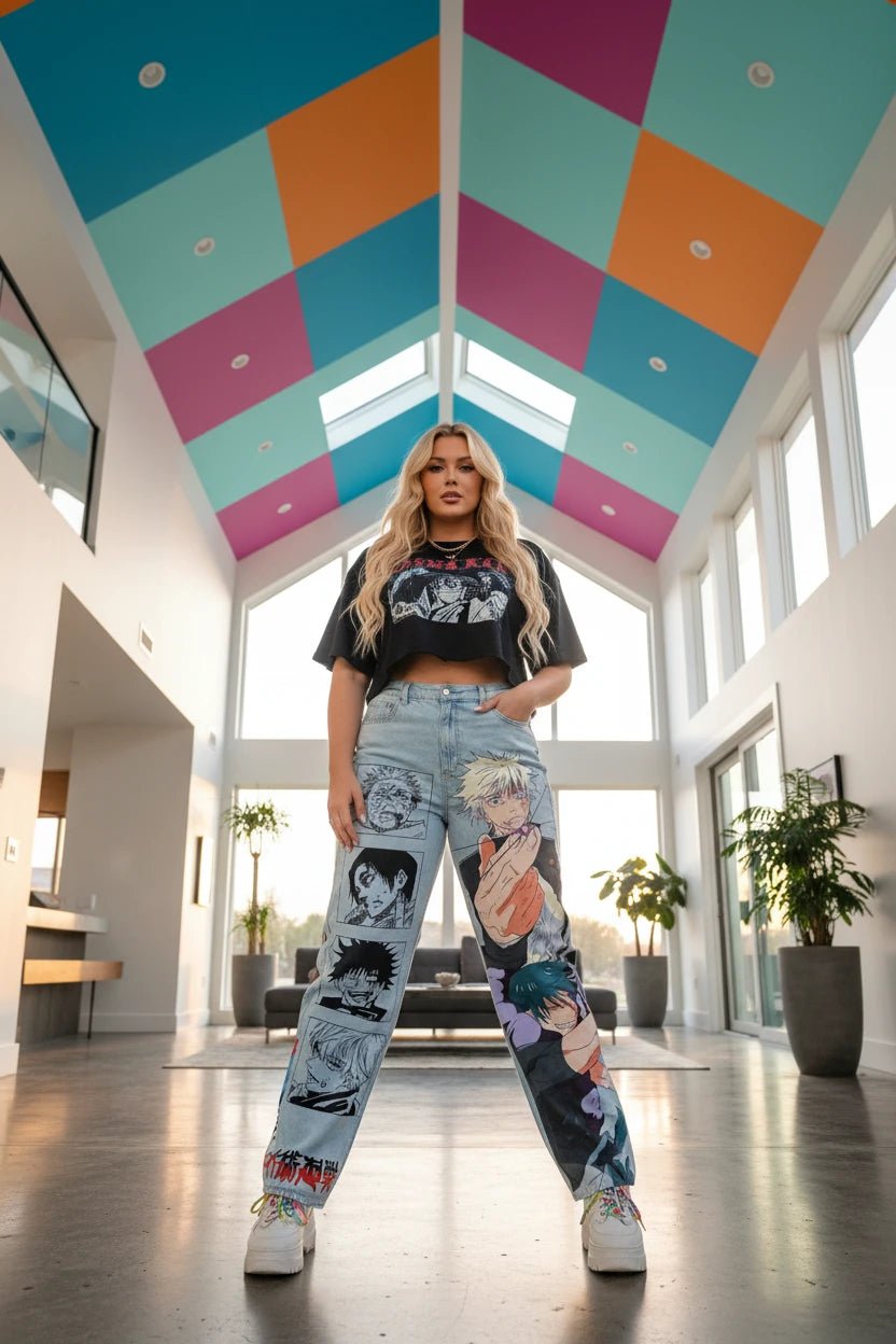 High Street Popular Anime Jeans Y2k Baggy Jeans Vintage Wide Leg Denim PantsStreetwear Couples Trouser Men Clothing - LustTalib