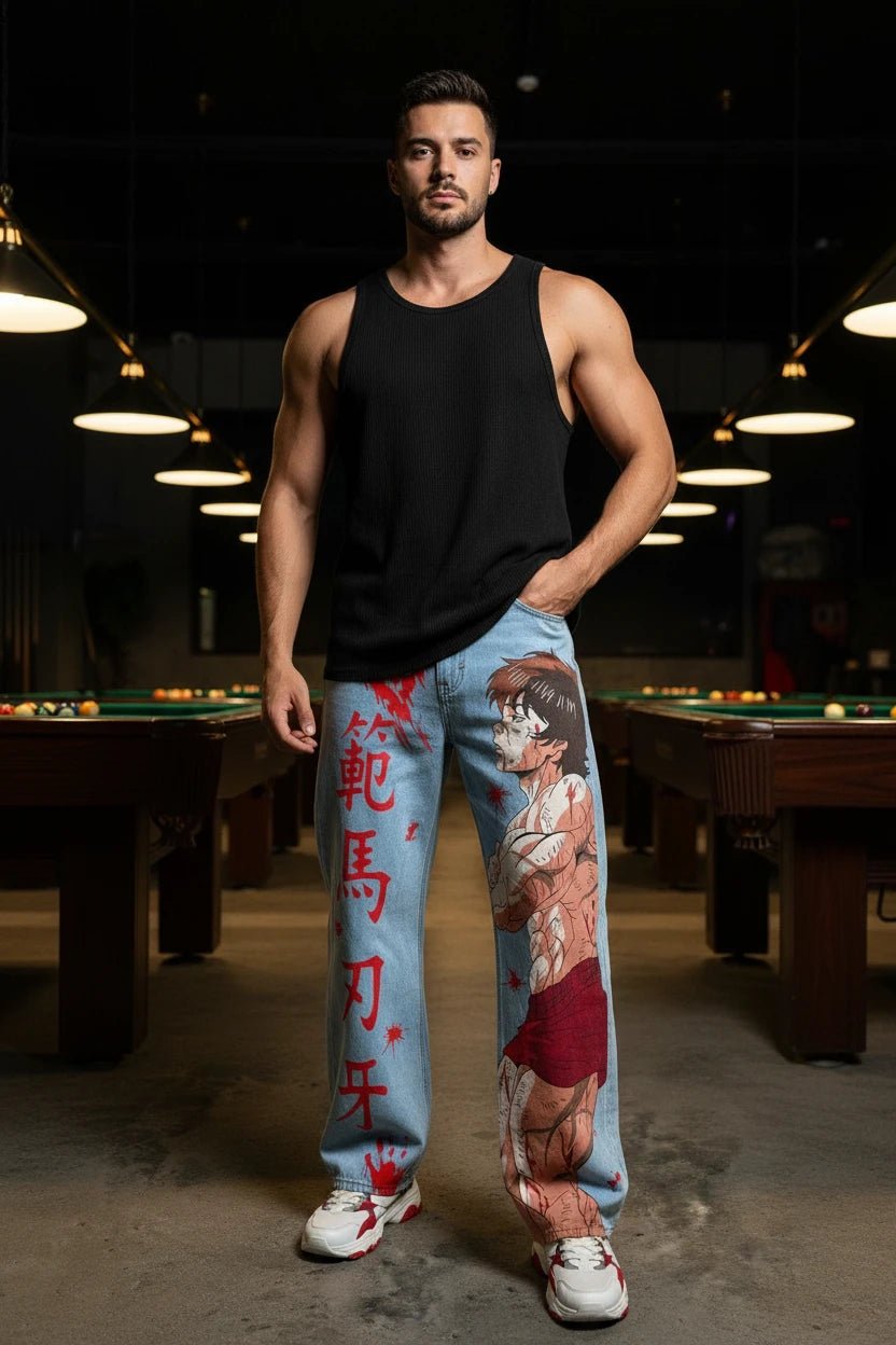 New Game Anime Graphic baggy Unisex Jiggy pants Streetwear Oversized blue jeans vintage - LustTalib