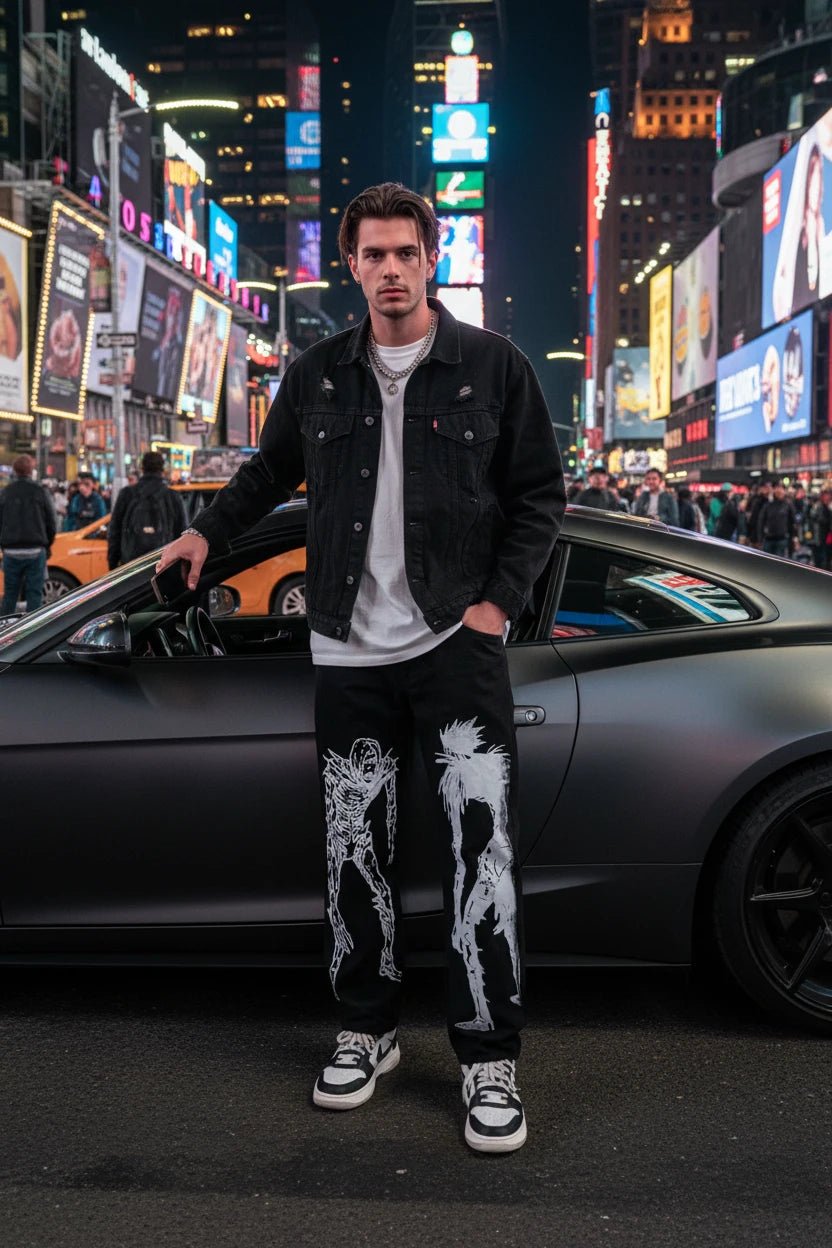 New Game Anime Graphic baggy Unisex Jiggy pants Streetwear Oversized blue jeans vintage - LustTalib