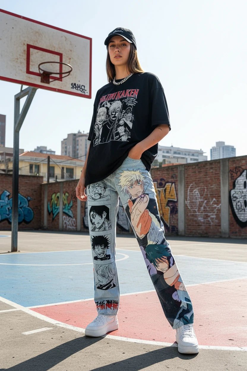New Game Anime Graphic baggy Unisex Jiggy pants Streetwear Oversized blue jeans vintage - LustTalib