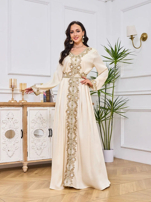 Elegant Muslim Women Abaya Dress – Lace Embroidery Kaftan Morocco Dubai